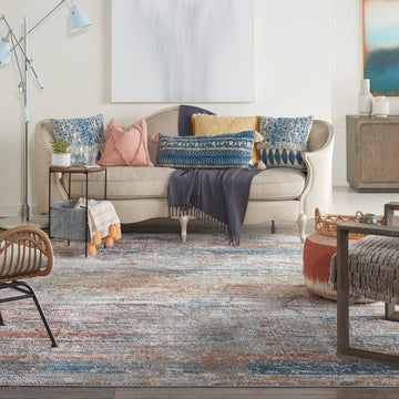 Rustic Textures RUS11 Modern Abstract Distressed Shimmer Carved Hi-Low Textured Durable Polyblend Short-Pile Grey/Rust/Ochre/Blue/Multicolour Rug-Nourison-Rug Love - The Most Loved Rug Store